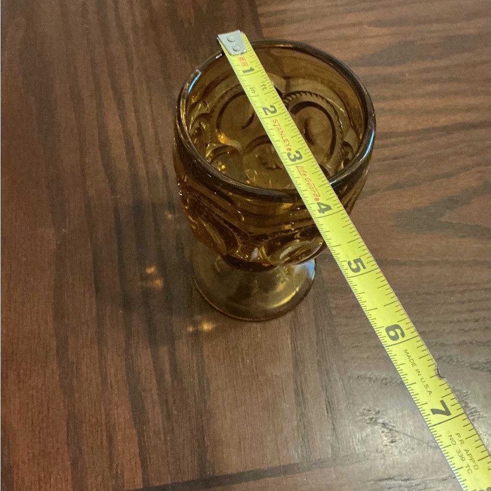 Vintage L.E. Smith Amber Glass Moon and Stars Water Goblet 6" Tall Mid-Century - Picture 4 of 4
